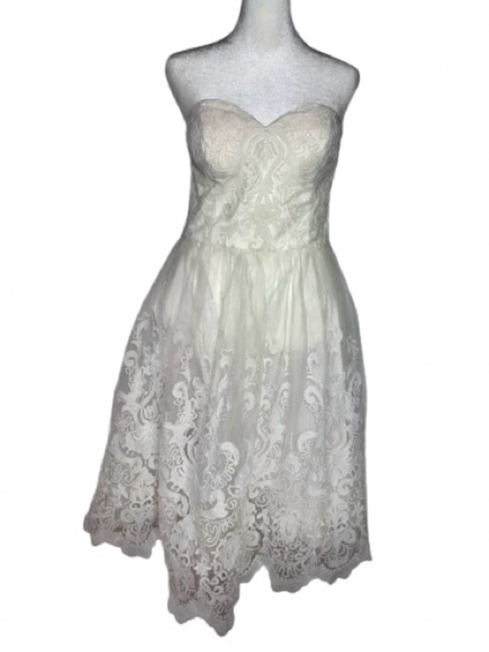 Beautiful Chi Chi London Strapless White Lace Dress with Embroidery & Tulle
